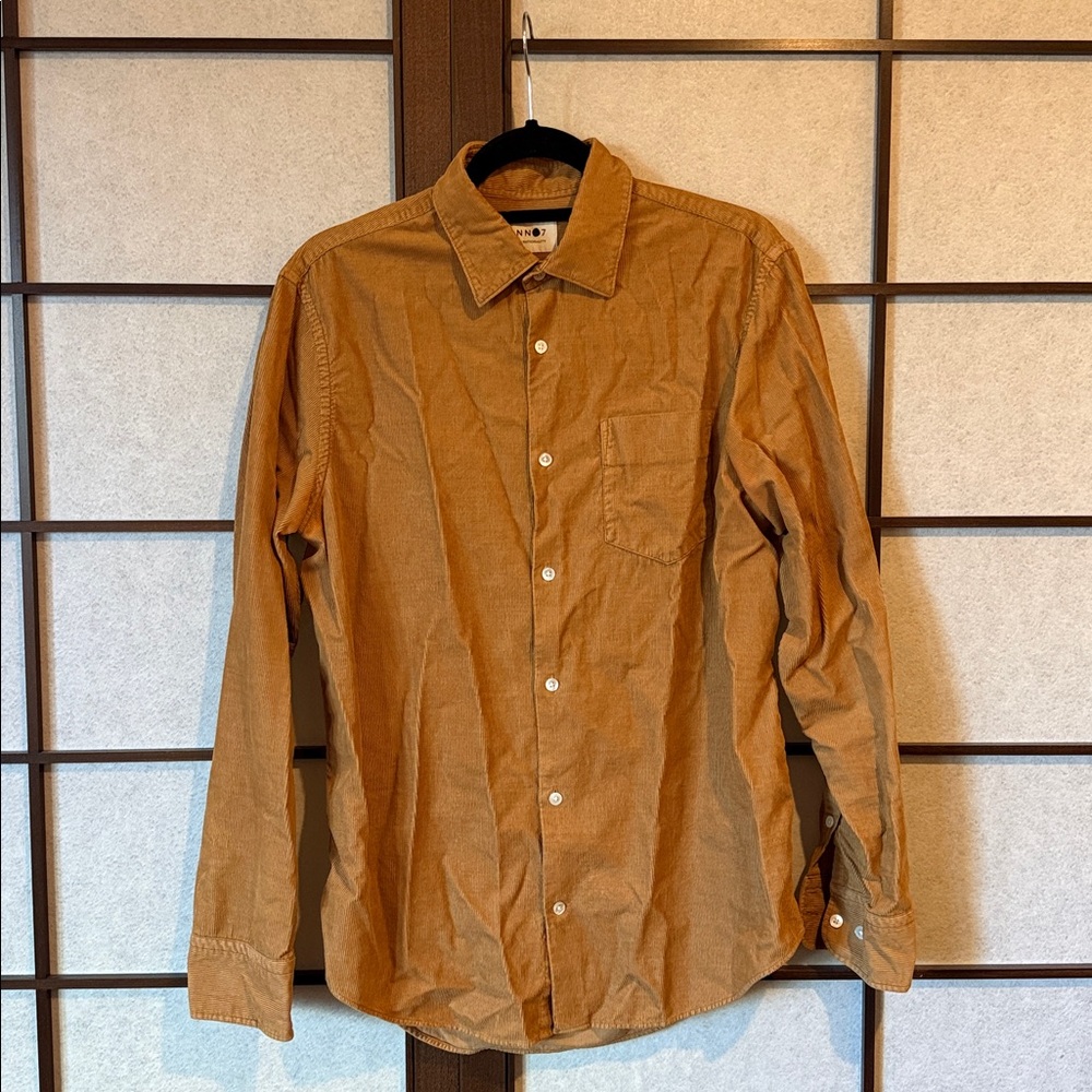 Casual Corduroy Tan Button-Up Shirt